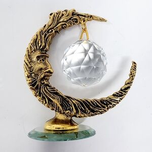 Vintage Gold Crescent Moon with Crystal Accent Figurine